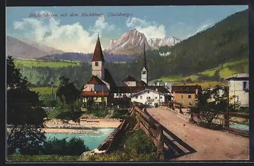 AK Bischofshofen, Teilansicht mit Brücke und Blick auf den Hochkönig