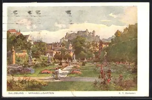 Künstler-AK Edward Theodore Compton: Salzburg-Mirabellgarten mit Besuchern