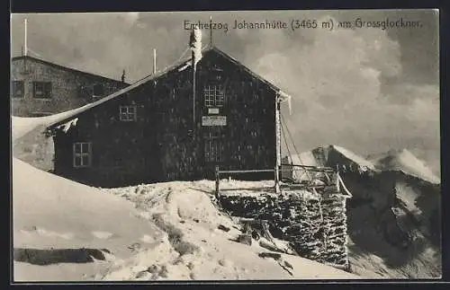 AK Erzherzog Johannhütte, Berghütte am Grossglockner im Winter