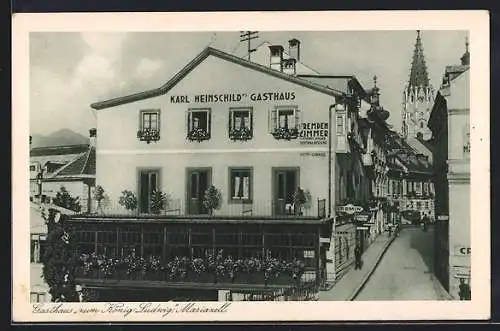 AK Mariazell, Gasthaus zum König Ludwig mit Strassenpartie