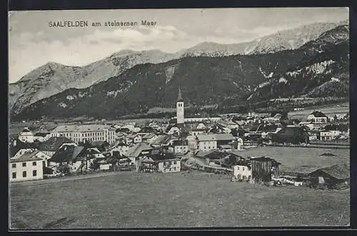 AK Saalfelden, Blick auf die Ortschaft am steinernen Meer