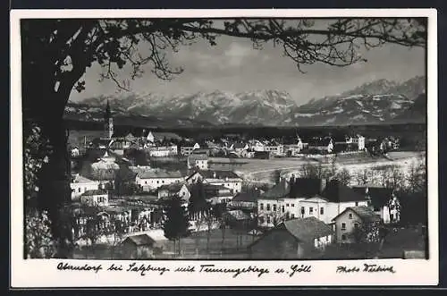 AK Oberndorf bei Salzburg, Ortsansicht mit Bergpanorama aus der Vogelschau