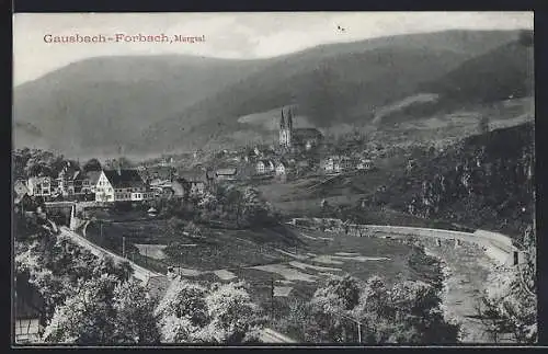 AK Forbach, Gesamtansicht mit Kirche aus der Vogelschau