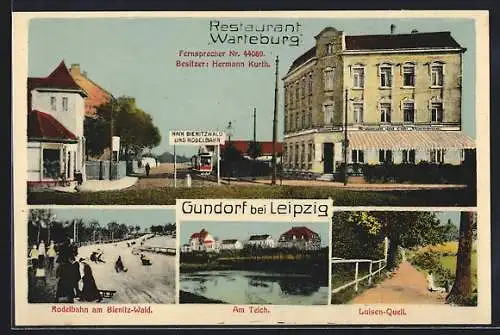 AK Gundorf bei Leipzig, Restaurant Warteburg, Am Teich, Luisen-Quell