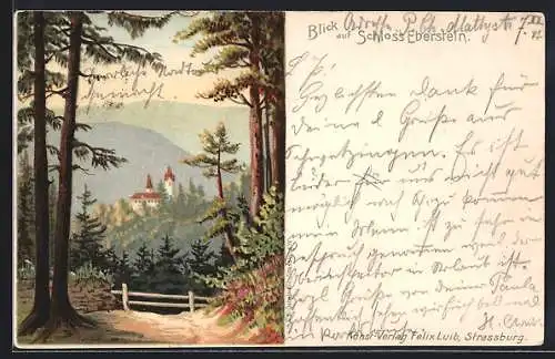 Lithographie Gernsbach, Blick auf Schloss Eberstein