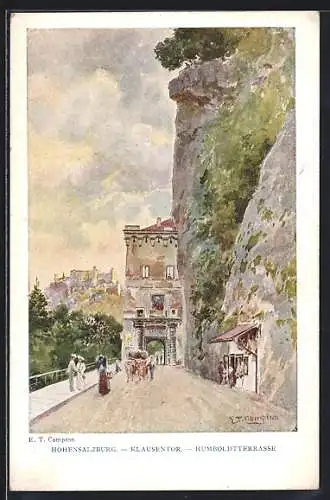 Künstler-AK Edward Theodore Compton: Hohensalzburg, Klausentor und Humboldtterrasse