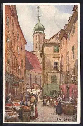 Künstler-AK Hans Götzinger: Graz, Kapannplatz mit Franziskanerkirche