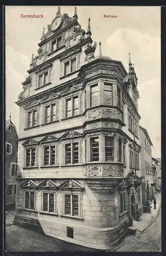 AK Gernsbach, Rathaus an der Strassenecke