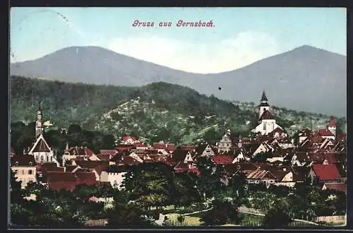 AK Gernsbach, Blick auf den Ort mit Kirche