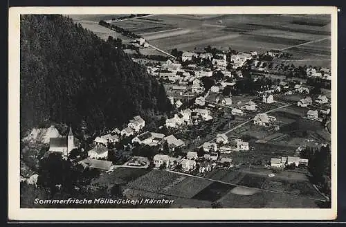 AK Möllbrücken, Ortsansicht mit Kirche aus der Vogelschau
