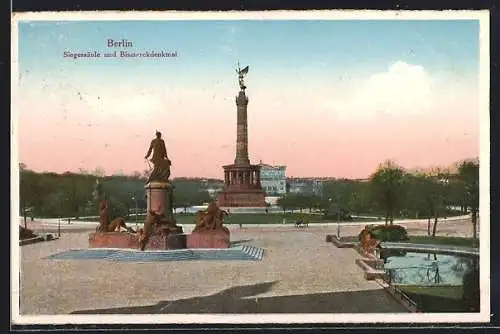 AK Berlin, Siegessäule und Bismarckdenkmal