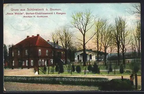 AK Schönebeck bei Bremen, Gasthaus Neue Weide H. Grothusen, mit Nebengebäude