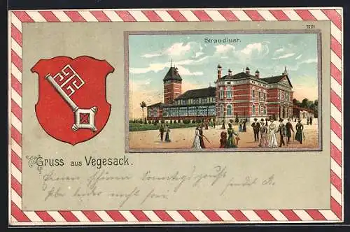 Passepartout-Lithographie Vegesack, Cafe Strandlust, Wappen