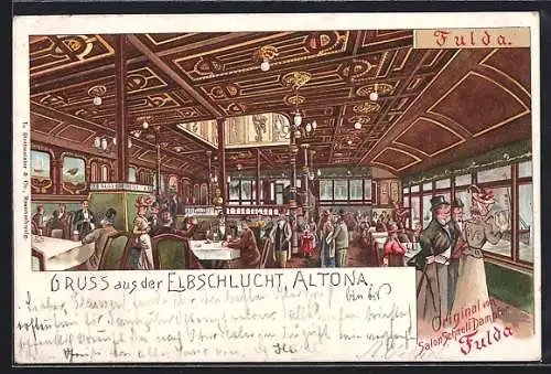 Lithographie Hamburg-Altona, Inneres des Salon-Schnell-Dampfer Fulda