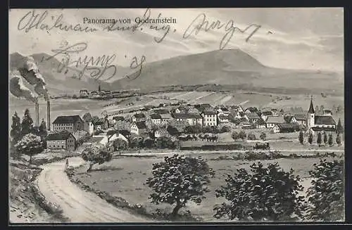 Künstler-AK sign. Hans Pernat: Godramstein, Panorama mit Landstrasse und Blick in die Berge