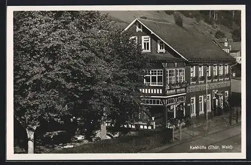 AK Katzhütte /Th., Gasthaus-Schützenhof mit Garten aus der Vogelschau