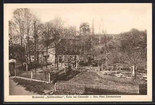 AK Euba /Chemnitz, Restaurant Schützenhaus P. Zimmermann mit Garten aus der Vogelschau