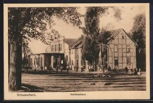 AK Schwanebeck / Oschersleben, Gaststätte Schützenhaus mit kleiner Versammlung