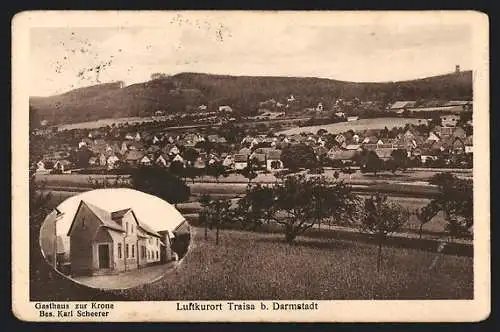 AK Traisa b. Darmstadt, Gasthaus zur Krone v. Karl Scheerer und Teilansicht