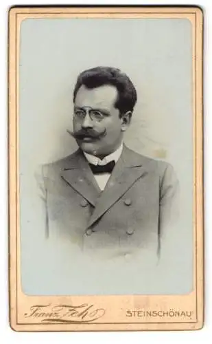 Fotografie Franz Zeh, Steinschönau, Portrait eines Mannes mit Brille und Schnurrbart