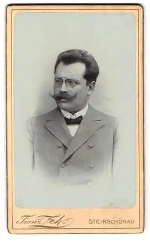 Fotografie Franz Zeh, Steinschönau, Eleganter Herr mit Brille und Schnurrbart