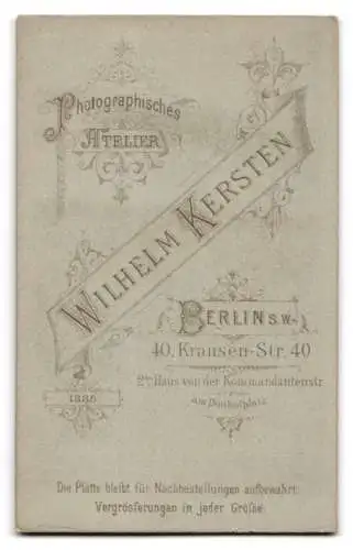 Fotografie Wilhelm Kersten, Berlin, Krausen-Str. 40, Porträt eines Mannes mit Bart