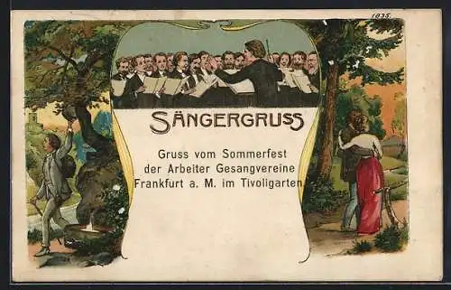 Lithographie Sängerfest, Männer-Gesangs-Verein, Wanderer