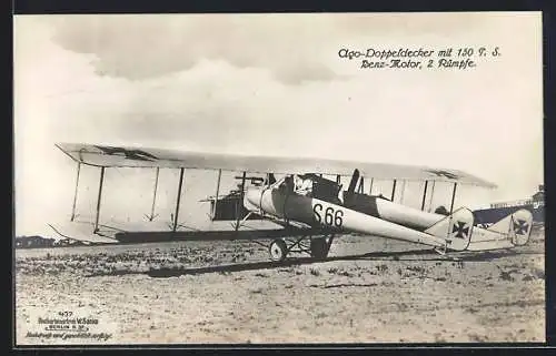 Foto-AK Sanke Nr. 437: Olgo-Doppeldecker-Flugzeug mit 150 P.S.