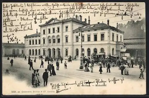 AK St. Gallen, Kutschen vor dem Bahnhof