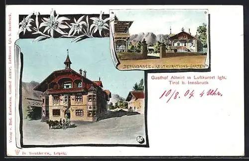 AK Igls /Tirol, Gasthof Altwirt, Aussenansicht und Garten