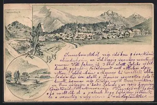 Lithographie Igls, Panorama, Lanserköpfe und Lansersee
