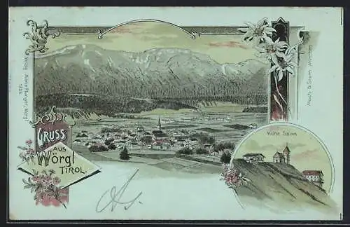 Mondschein-Lithographie Wörgl /Tirol, Panorama und Hohe Salve