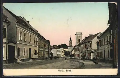 AK Strass, Häuser am Markt mit leuchtenden Fenstern