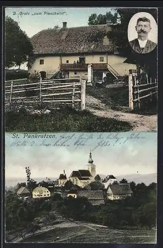 AK Gratwein-Strassengel, St. Pankrazen, Gasthof Zum Pleschwirt, Portrai des Wirtes B. Gratz