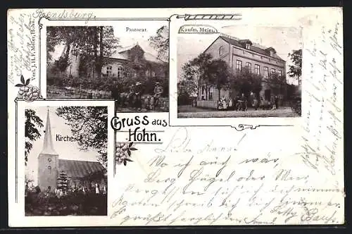 AK Hohn, Haus Kaufmann Meier, Pastorat und Kirche