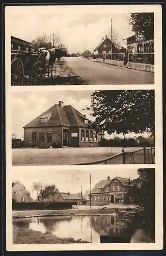 AK Klausdorf bei Kiel, Strassenpartie, Gasthaus und Dorfteich