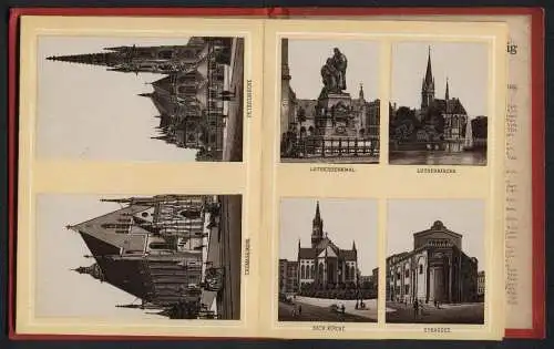 Leporello-Album 37 Lithographie-Ansichten Leipzig, Synagoge, Buchhändler-Börse, Krystallpalast, Panorama, Polizeigebäude