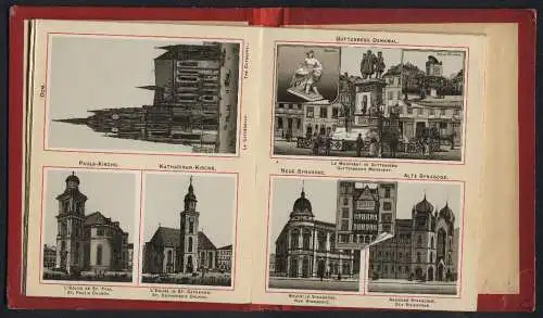 Leporello-Album 36 Lithographie-Ansichten Frankfurt a. M., Synagoge, Int. Electron. Ausstellung 1891, Panorama, Hotel