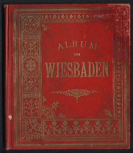 Leporello-Album 30 Lithographie-Ansichten Wiesbaden, Synagoge, Theaterplatz mit Pferdebahn, Kranplatz, Rheinstrasse