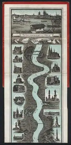 Leporello-Album Lithographie-Ansichten Rhein-Panorama von Mainz bis Cöln, Wallraff Museum, Münster Bonn, Bingen