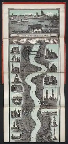 Leporello-Album Lithographie-Ansichten Rhein-Panorama von Mainz nach Cöln, Rheinverlauf mit anliegenden Städten