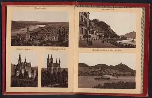 Leporello-Album 48 Lithographie-Ansichten vom Rhein, Zahnradbahn Station Drachenfels, Andernach, Boppard, Bacharach