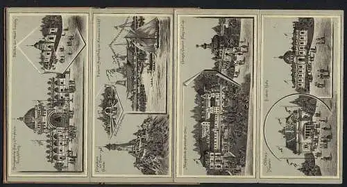 Leporello-Album 23 Lithographie-Ansichten Messe-Leipzig, Hauptrestaurant, Gartenbauhalle, Halle Industrie & Maschinen