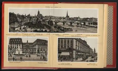 Leporello-Album 35 Lithographie-Ansichten Frankfurt am Main, Rothschild Stammhaus, Hauptbahnhof Aussen & Innen