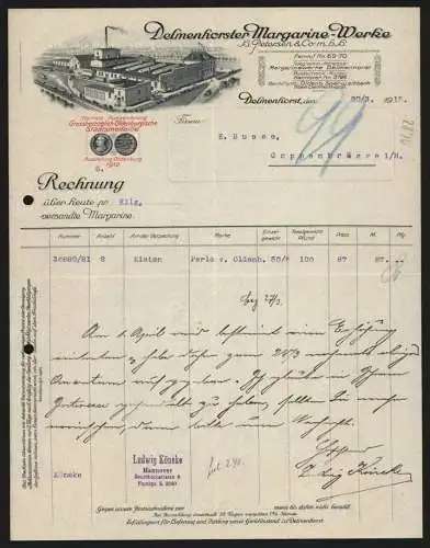 Rechnung Delmenhorst 1915, H. Petersen & Co. mbH, Margarine-Werke, Werkansicht und Grossh. Oldenburg. Staatsmedaille