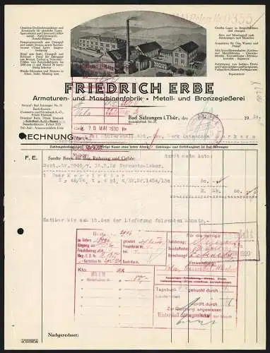 Rechnung Bad Salzungen i. Thür. 1930, Friedrich Erbe, Armaturen- & Maschinenfabrik, Ansicht des Betriebsgeländes