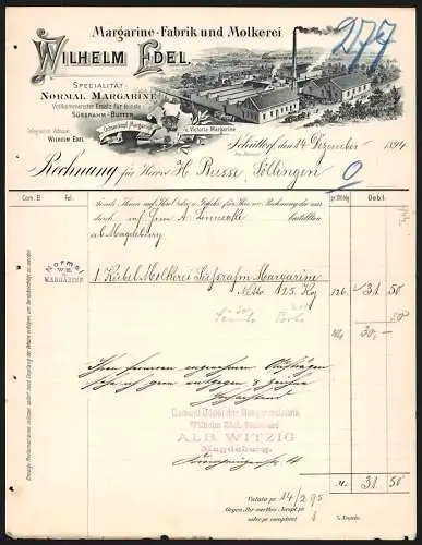 Rechnung Schüttorf 1894, Wilhelm Edel, Margarine-Fabrik und Molkerei, Werkansicht und Schutzmarke Ochsenkopf