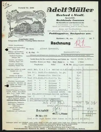 Rechnung Herford i. W. 1938, Adolf Müller, Pudding- & Backpulver-Fabrik, Ansicht des chemischen Laboratoriums