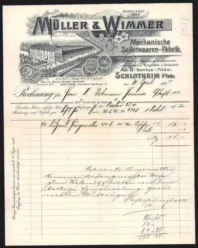 Rechnung Schlotheim i. Thür. 1904, Müller & Wimmer, Seilerwaren-Fabrik, Betriebsansicht und Messe-Medaillen