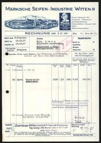 Rechnung Witten 1937, Märkische Seifen-Industrie, Gesamtansicht der Fabrikanlage, Marke Warta